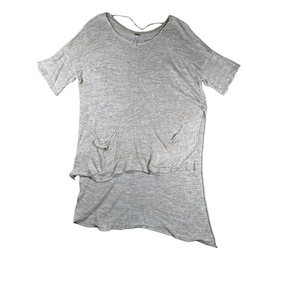 Free People Melange Tunic Top Size S High Low Knit Oversized Beige Linen Blend - Picture 1 of 6